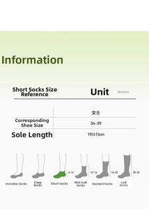 Size guide and length chart for silk socks covering crew, ankle, and knee high styles