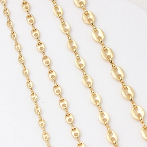 Detailed comparison of three widths of 18K gold plated pig nose coffee bean link chains