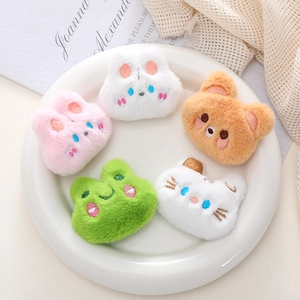 Plush animal brooches set including rabbit, cat, bear and frog for clothing accessories