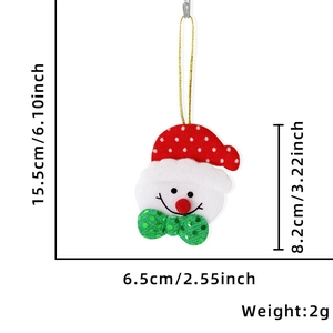 Detailed dimensions of plush snowman ornament with red hat for Christmas tree decoration