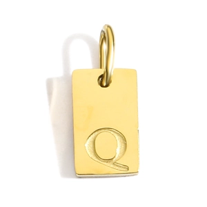 Detailed view of square 18k gold plated letter Q pendant accessory for DIY necklaces