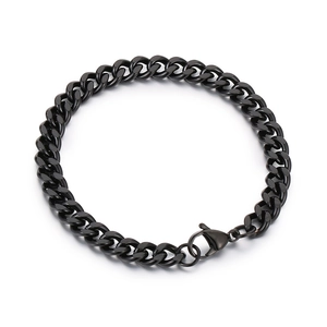Classic black Cuban link bracelet with lobster clasp in a minimalist matte metal finish