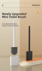 Dual-purpose wall-mounted and floor-standing silicone toilet brush with slim base set