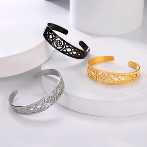 Three-piece Celtic knot stainless steel open cuffs in gold, silver, and black finish