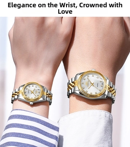 Close-up of CHENXI silver and gold quartz watches for couples with rhinestone dial