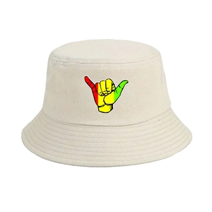 Chapeau bob crème avec imprimé geste Shaka coloré pour la protection solaire d'été