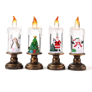 Set of 4 Christmas candle lanterns with Santa Snowman Tree and Angel LED figurines