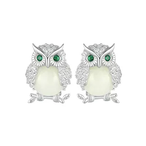 Owl Stud Earrings 925 Sterling Silver Earring Post Glow In The Dark Luminous Stone Green Zirconia Jewelry For Women