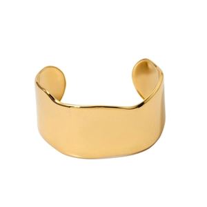 Minimalist wide gold-plated stainless steel cuff bracelet with high-shine polished finish