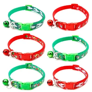 Christmas pet collar set with snowflake prints, bells and adjustable buckles for cats and dogs