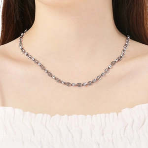 Elegant 18K silver plated zircon necklace featuring pig nose chain on female model