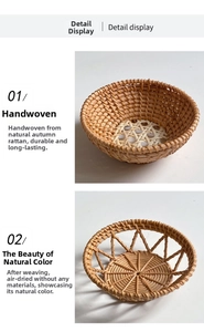 Macro detail of natural rattan woven coasters and snack trays with intricate textures