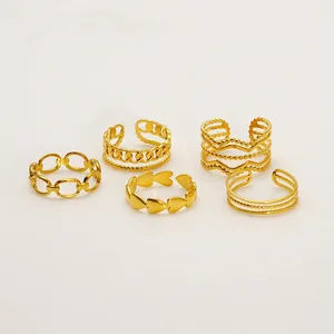 Stainless Steel Rings Heart Chain Multi Layer Beaded Adjustable 18K Gold Plated Minimalist Ins Style Fashion Jewelry