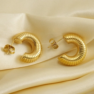 Creolen Aus Edelstahl Vintage 18K Vergoldet Gerippt Spiral C-Form Strukturierter Schmuck Für Damen
