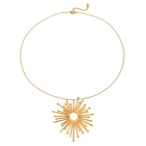 18K gold plated stainless steel necklace featuring a hollow sunburst pendant with fine chain
