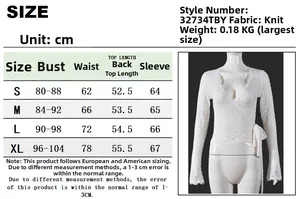 Größentabelle für Spitzentop mit Maßen für Brust, Taille und Länge von S bis XL