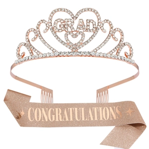Rose gold graduation crown with GRAD lettering and sparkling CONGRATULATIONS sash