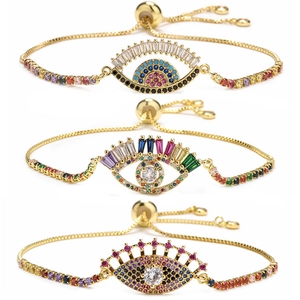 Bracelet Oeil de Sainte Lucie Zirconium Cubique Coloré Cuivre Plaqué Or Réglable Chaîne Coulissante Arc-en-Ciel Bijoux Femme