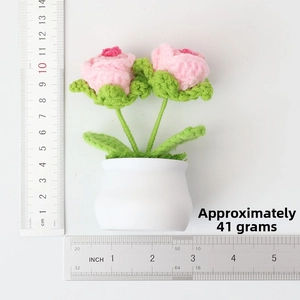 Handmade crochet rose flower in white pot with dimensions height 11cm and weight 41g