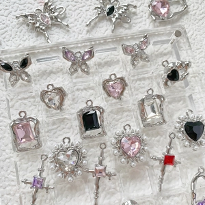 Variety of alloy silver pendants with colorful diamonds and pearls for DIY jewelry making