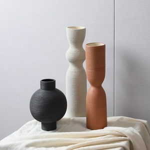 Nordic creative brushed ceramic vases in black, cream and terracotta for modern home decor