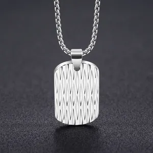 Men Pendant Necklace Stainless Steel Titanium Rectangular Dog Tag Geometric Textured Polished Casual Fashion Jewelry