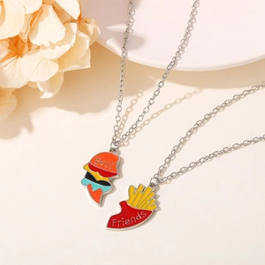 Rainbow burger and fries BFF split heart necklaces with Best Friends engraving