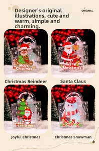 Four-pack clear PET Christmas gift boxes featuring Santa, reindeer, and snowman designs