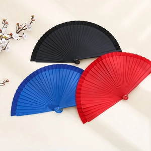 Spanish minimalist solid wood folding fans in black blue and red with white plum blossoms