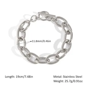 Detailed specs of 11.8mm stainless steel link chain bracelet with OT toggle clasp