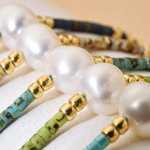 Handmade bohemian multilayer beaded bracelet with pearls and colorful beads set