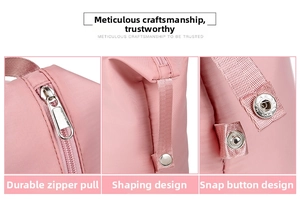 Detailed view of pink travel bag with durable metal zippers and shaping rivet design