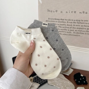 Women Ankle Socks Combed Cotton Polka Dot Breathable Sweat Absorbent Casual Low Cut Soft Hosiery With Nice Fabric Label
