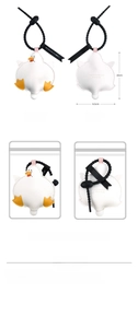 Compact white duck cartoon bag charm mirror with lanyard and 10cm x 8.5cm dimensions