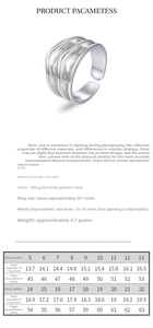 Size conversion chart for 925 sterling silver geometric irregular ring with measurements