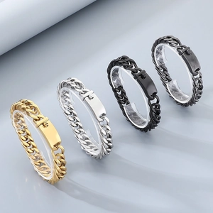 Classic 12mm stainless steel Cuban chain bracelets in gold, silver, black, and gunmetal