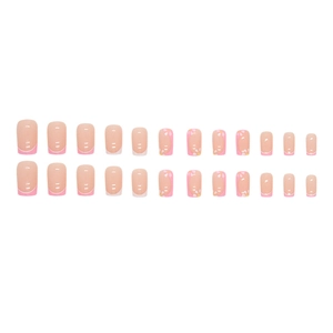 Pink French press-on nails set with cute white floral patterns and 24 pieces in box