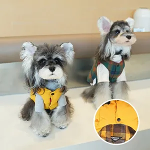 Outdoor style reversible pet vest jacket in yellow and plaid green for dogs and cats