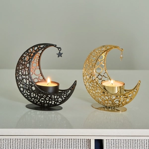 Golden and matte black crescent moon metal incense holders with star pendant