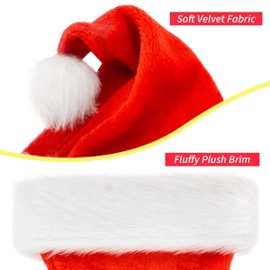 Detail showing the soft velvet fabric and fluffy plush brim of the Christmas hat