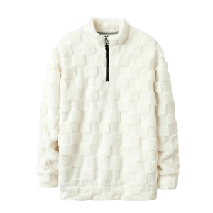 Sweat-shirt homme blanc à demi-zip avec texture gaufrée à damier et col montant