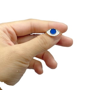 Fashionable gold evil eye ring with blue and white enamel inlay for women