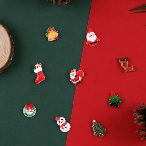 Christmas DIY alloy enamel charms set featuring Santa, reindeer and tree on wooden decor