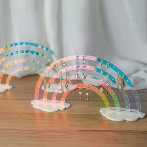Acrylic Earring Display Rack Rainbow Shape Jewelry Organizer With Cloud Base Iridescent Desktop Stud Holder For Women