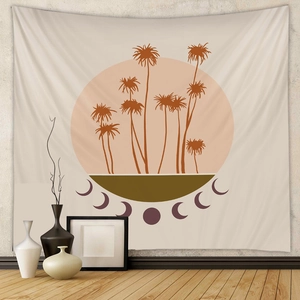Bohemian wall tapestry featuring palm trees and moon phases for home decoration