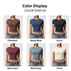 Slim fit yoga crop tops in six colors including navy blue, burgundy, and ivory white