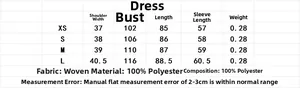 Size chart for French embroidery dress showing measurements in XS, S, M, and L sizes