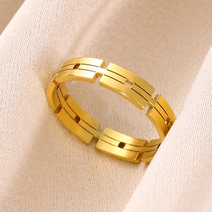 Stainless Steel Hollow Geometric Ring 18K Gold Plated Industrial Punk Style Minimalist Jewelry For Women Men