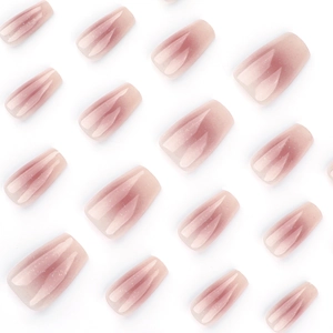 Rosa Glitzer-Farbverlauf Ballerina-Klebenägel Set in verschiedenen Größen für Damen