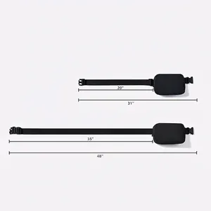 Size guide for black waterproof nylon sports waist bag showing short and long strap lengths